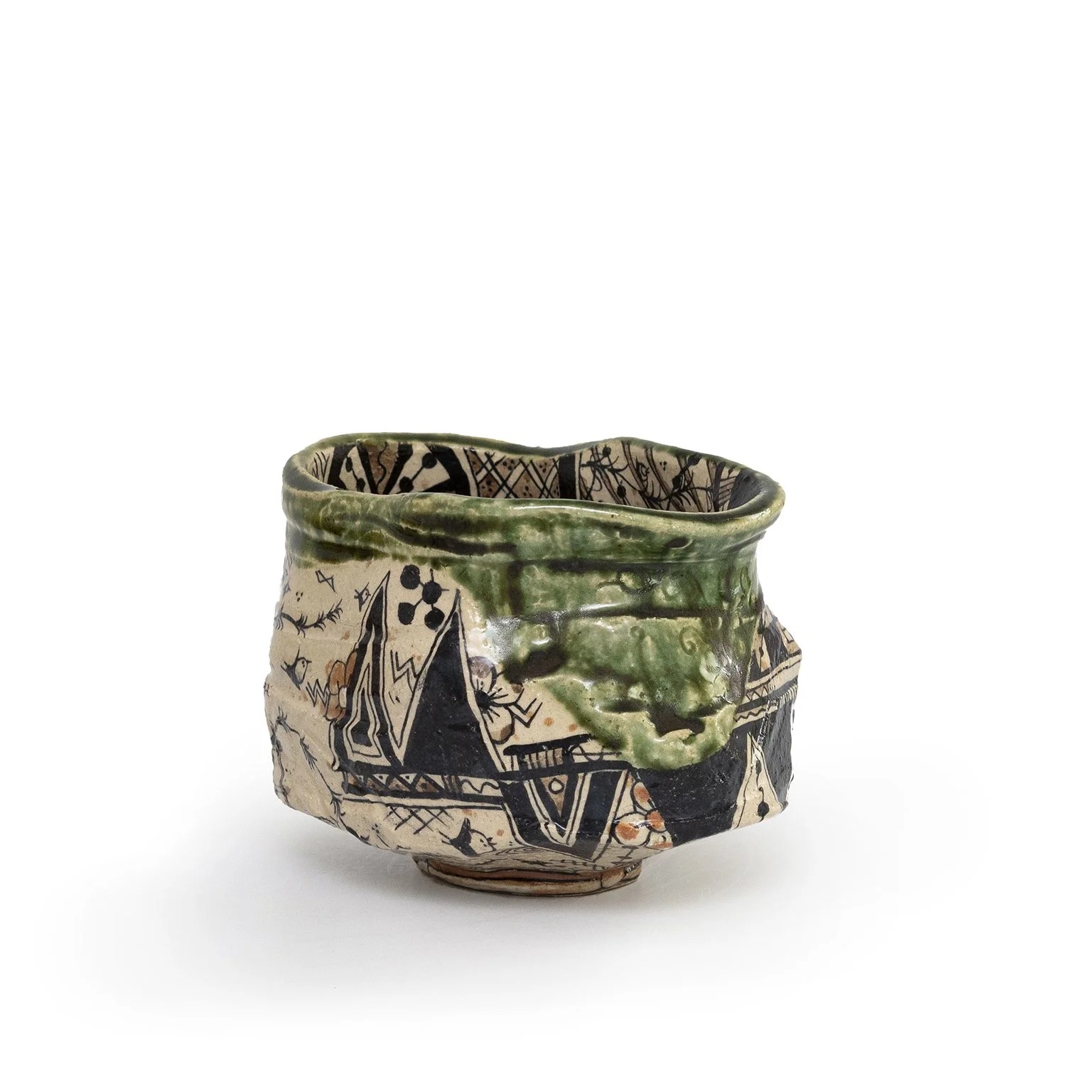 Shogo Ikeda - Oribe Chawan with Signed Box (INV# NP3761) — The